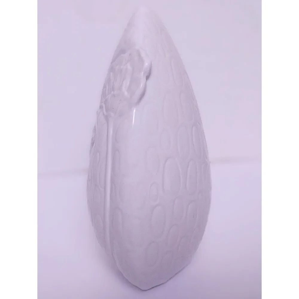 Swedish Modern White Ceramic Strawberry and Flowers Motif Vase - Picture 6 of 6
